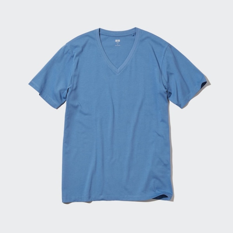 Uniqlo Supima® Cotton V-Neck Short-Sleeve Muške Majice Plave | 7826-HEMDN