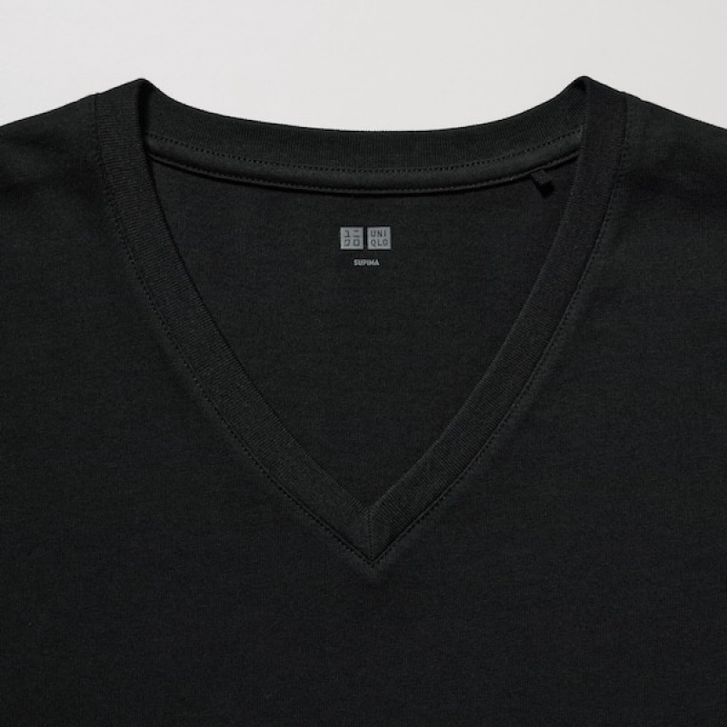 Uniqlo Supima® Cotton V-Neck Short-Sleeve Muške Majice Crne | 4809-KEFQL