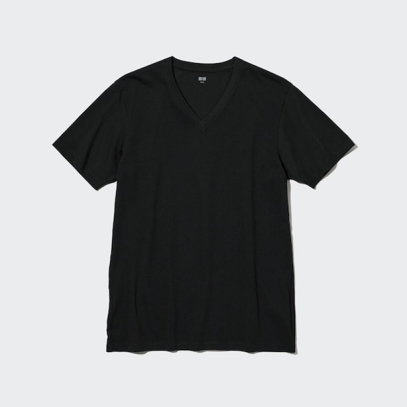Uniqlo Supima® Cotton V-Neck Short-Sleeve Muške Majice Crne | 4809-KEFQL