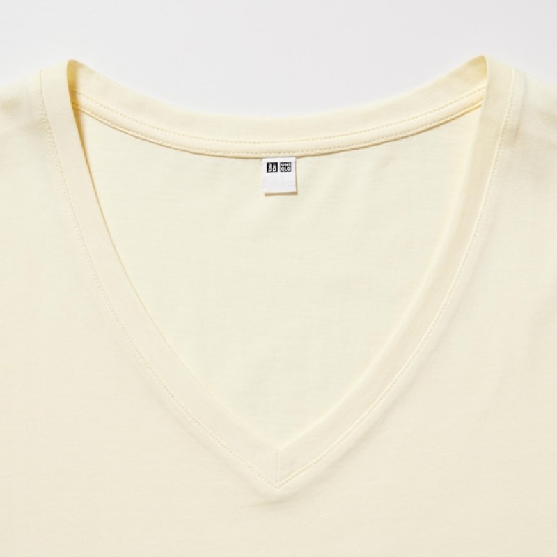 Uniqlo Supima® Cotton V-Neck Short-Sleeve Ženske Majice Žute | 4968-SXQBJ