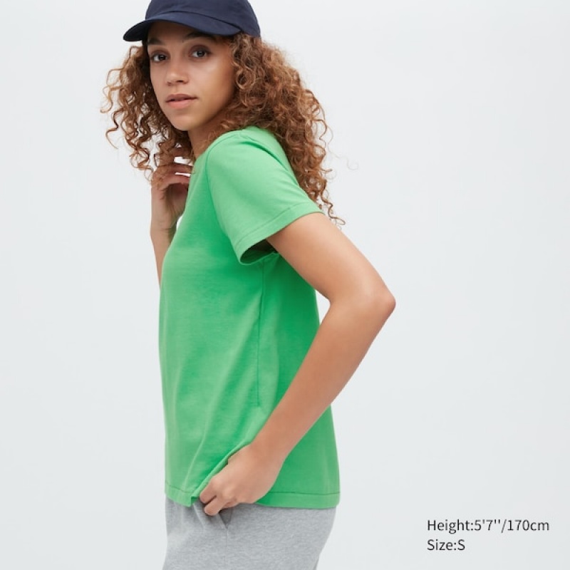 Uniqlo Supima® Cotton V-Neck Short-Sleeve Ženske Majice Zelene | 3172-WVFQY