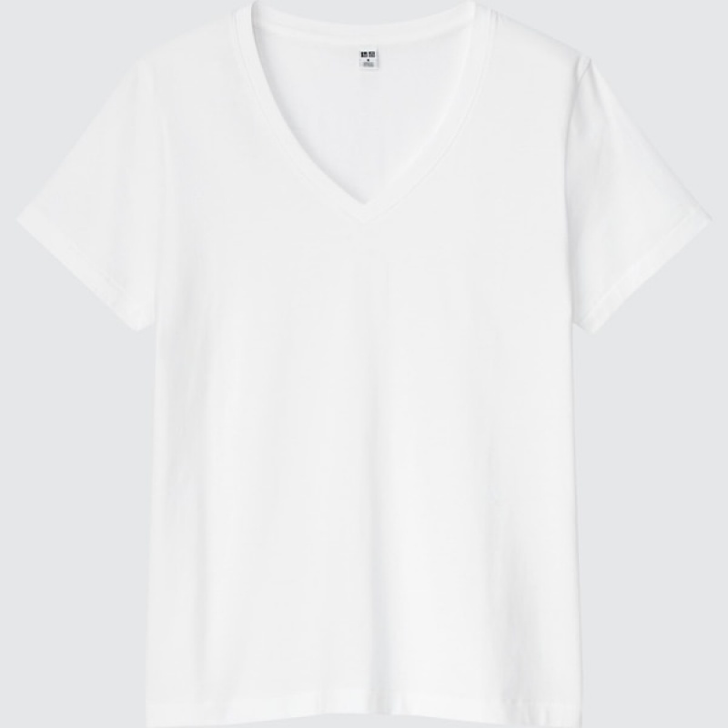 Uniqlo Supima® Cotton V-Neck Short-Sleeve Ženske Majice Bijele | 1698-AFGJU