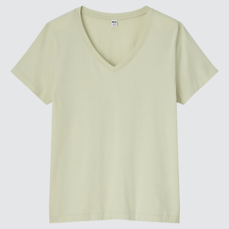 Uniqlo Supima® Cotton V-Neck Short-Sleeve Ženske Majice Zelene | 2851-OEBJU