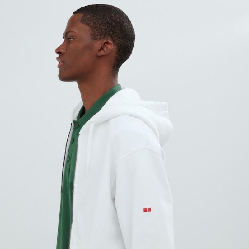 Uniqlo Sweat Full-Zip Long-Sleeve Muške Dukserice Bijele | 8376-CKHGQ