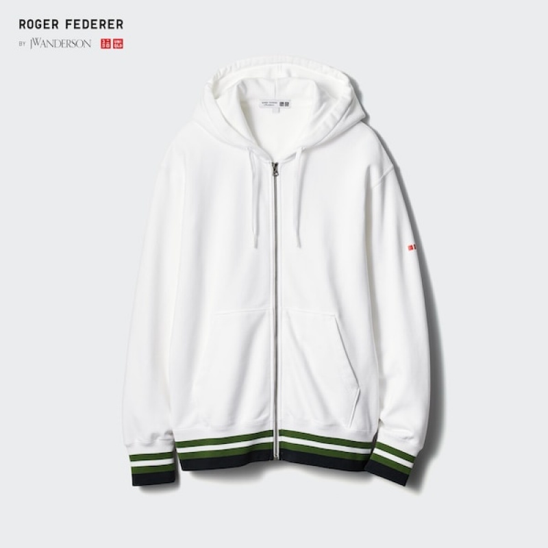 Uniqlo Sweat Full-Zip Long-Sleeve Muške Dukserice Bijele | 8376-CKHGQ