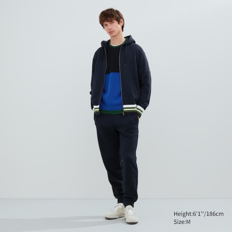Uniqlo Sweat Full-Zip Long-Sleeve Muške Dukserice Tamnoplave | 7601-ZTCRK
