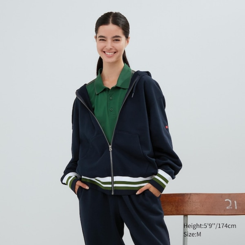 Uniqlo Sweat Full-Zip Long-Sleeve Ženske Dukserice Tamnoplave | 9057-PCEIW