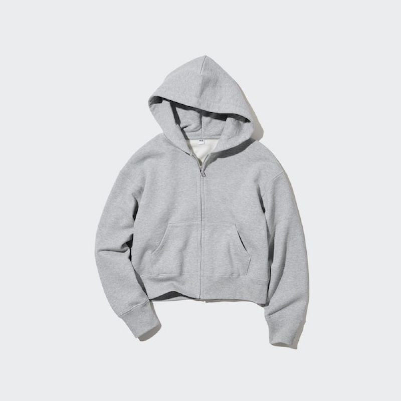 Uniqlo Sweat Full-Zip Long-Sleeve Ženske Majica s Kapuljačom Sive | 2431-AISZU