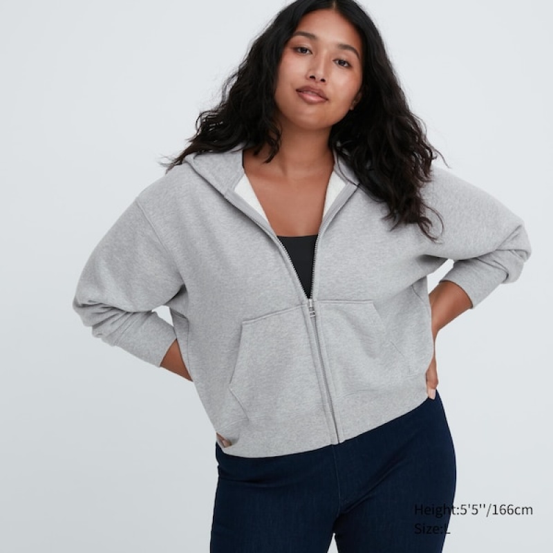Uniqlo Sweat Full-Zip Long-Sleeve Ženske Majica s Kapuljačom Sive | 2431-AISZU