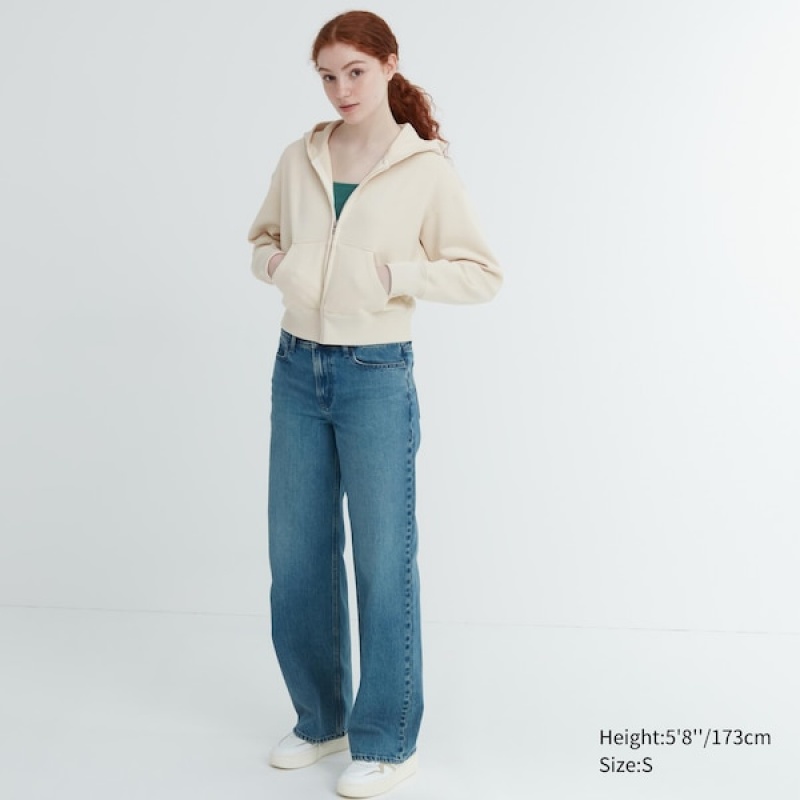 Uniqlo Sweat Full-Zip Long-Sleeve Ženske Majica s Kapuljačom Bijele | 1984-SANVC