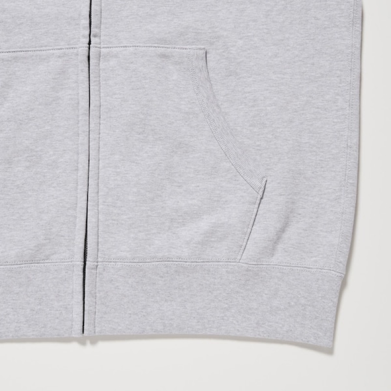 Uniqlo Sweat Long-Sleeve Full-Zip Muške Majica s Kapuljačom Sive | 9710-UFTNS
