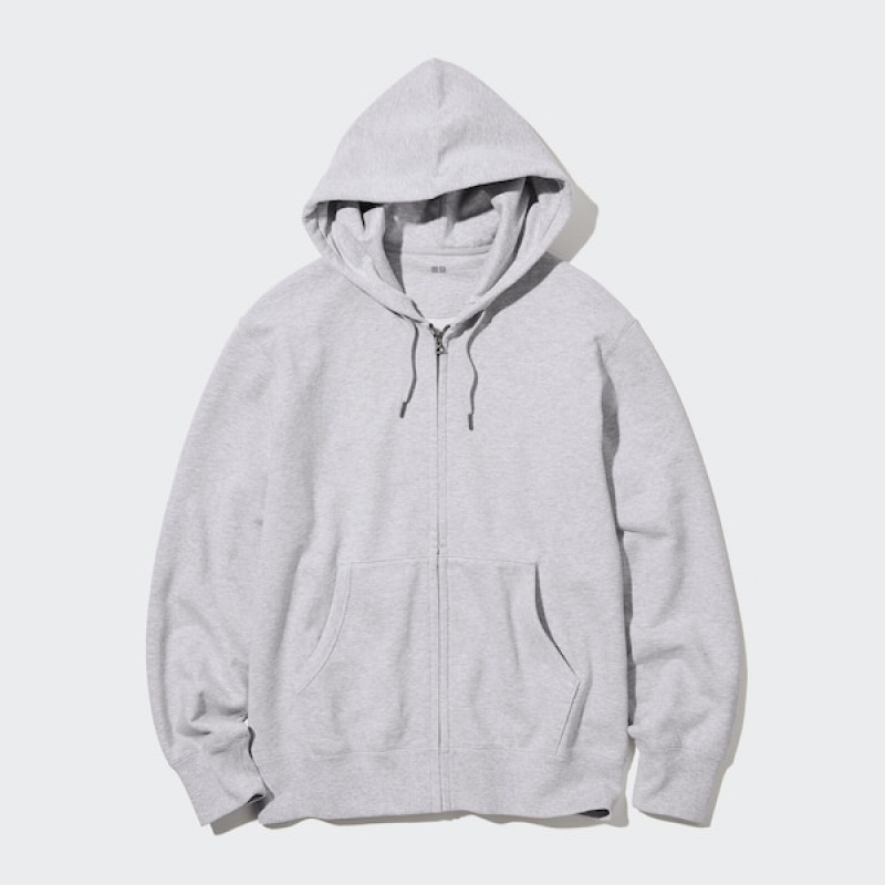 Uniqlo Sweat Long-Sleeve Full-Zip Muške Majica s Kapuljačom Sive | 9710-UFTNS