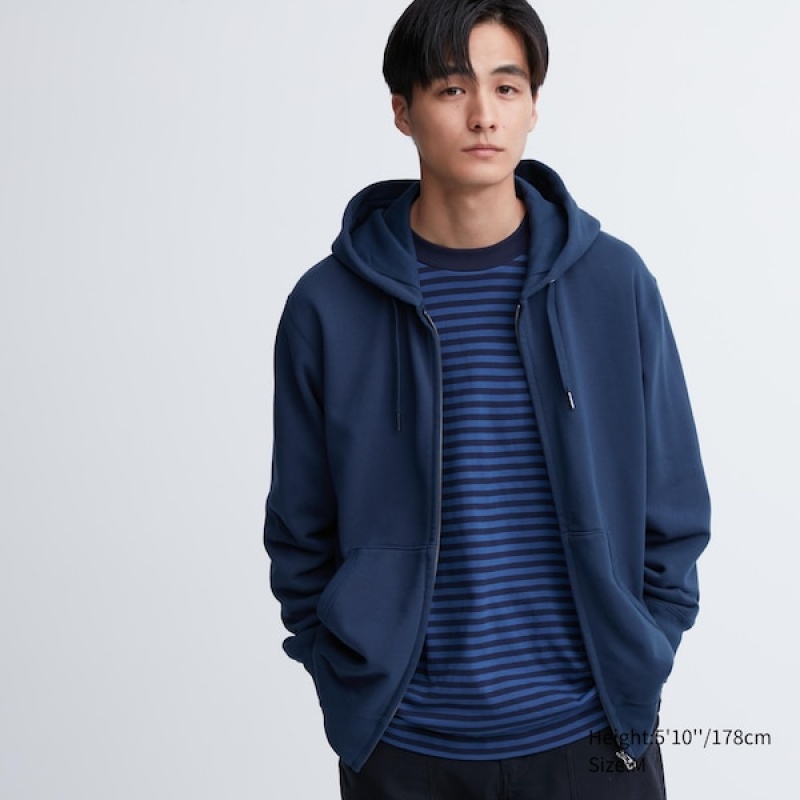 Uniqlo Sweat Long-Sleeve Full-Zip Muške Majica s Kapuljačom Plave | 1062-QRMDB