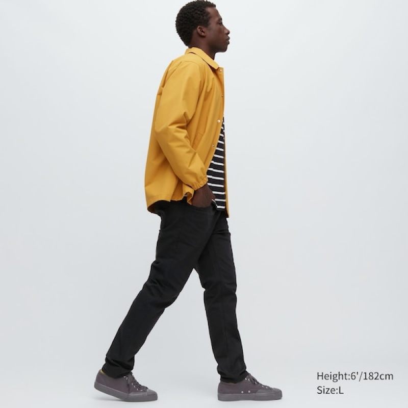 Uniqlo Tech Denim Mršav Fit Muške Traperice Crne | 8543-HNCYM