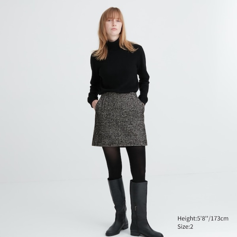 Uniqlo Tweed Mini Ženske Suknje Crne | 0916-HFVZD