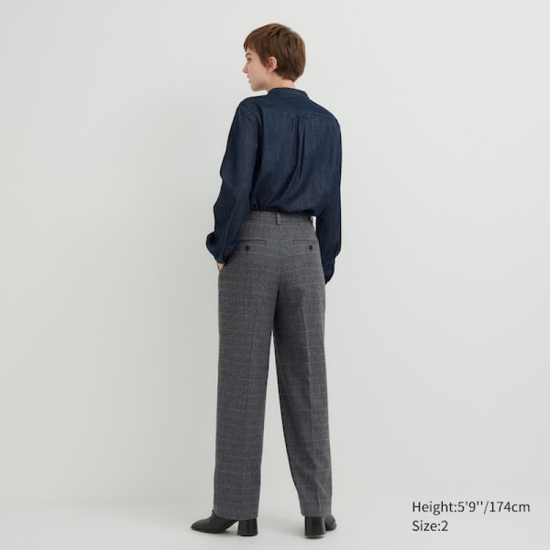 Uniqlo Tweed Wide-Fit Plisirana Ženske Hlače Tamno Sive | 1904-UXIFO