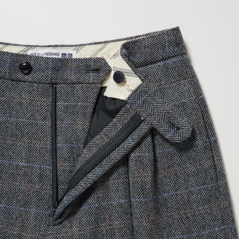Uniqlo Tweed Wide-Fit Plisirana Ženske Hlače Tamno Sive | 1904-UXIFO