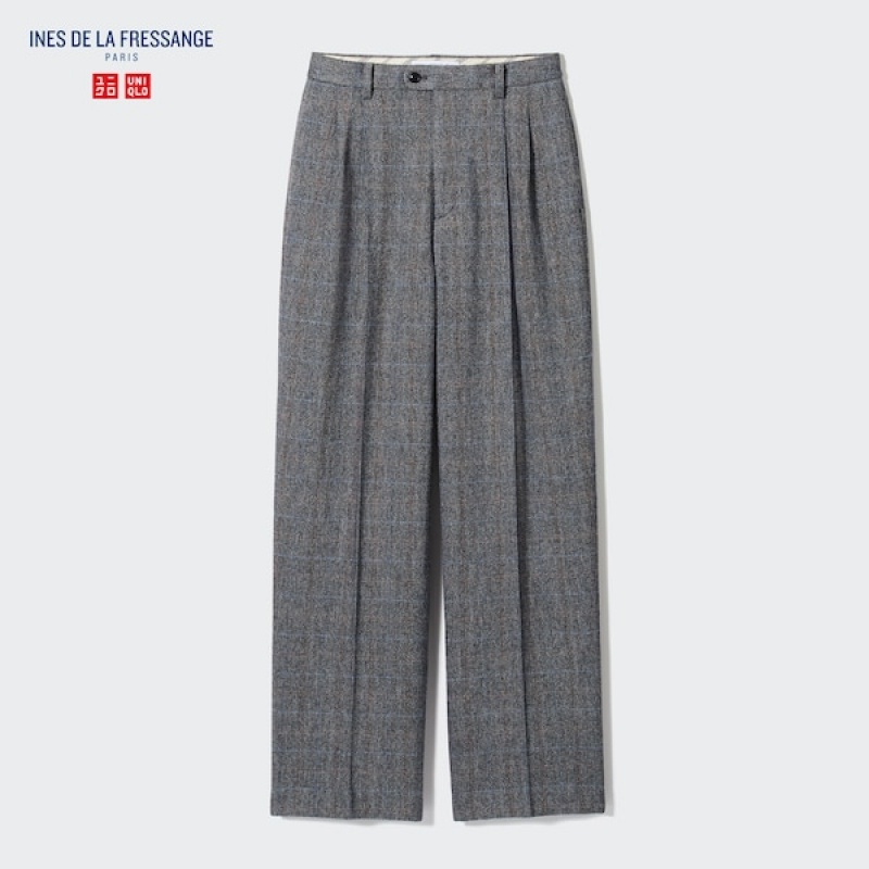 Uniqlo Tweed Wide-Fit Plisirana Ženske Hlače Tamno Sive | 1904-UXIFO