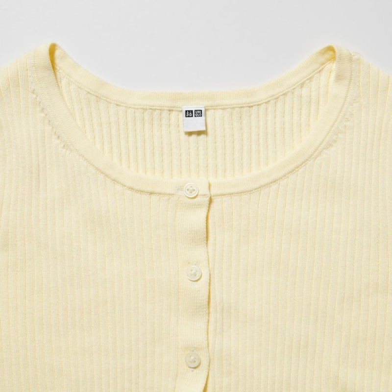 Uniqlo UV Protection Crew Neck Cropped Ženske Kardigan Žute | 8405-DXJPC