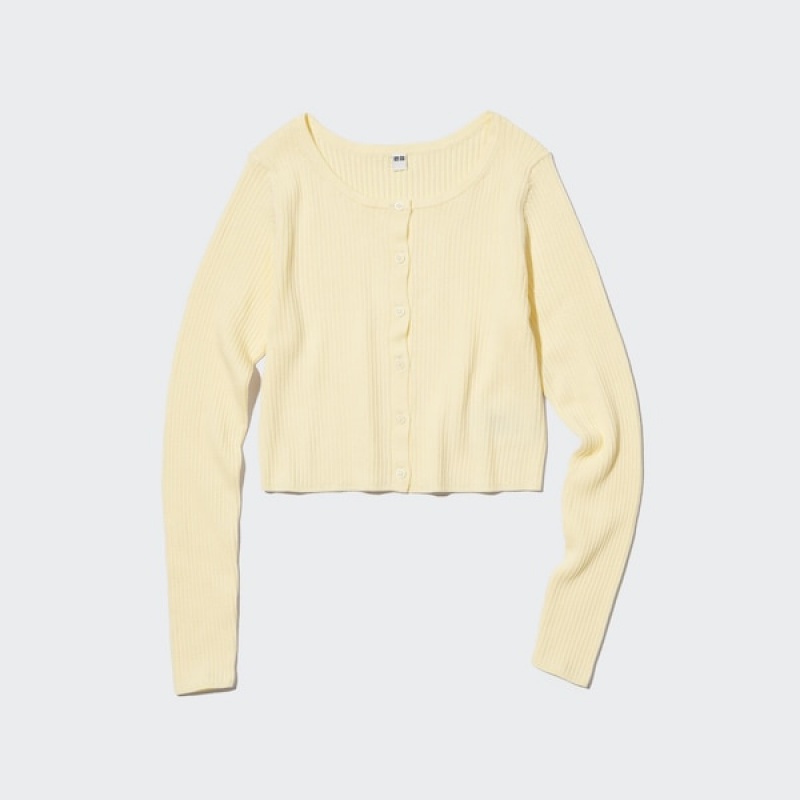 Uniqlo UV Protection Crew Neck Cropped Ženske Kardigan Žute | 8405-DXJPC