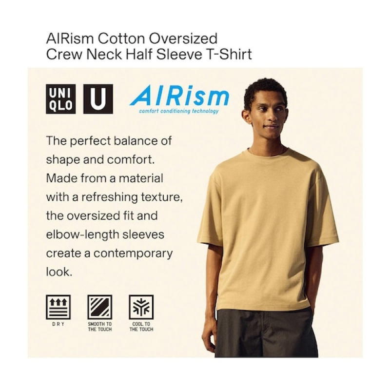 Uniqlo U AIRism Cotton Oversized Crew Neck Half-Sleeve Ženske Majice Svijetlo Sive | 5307-HZPIO