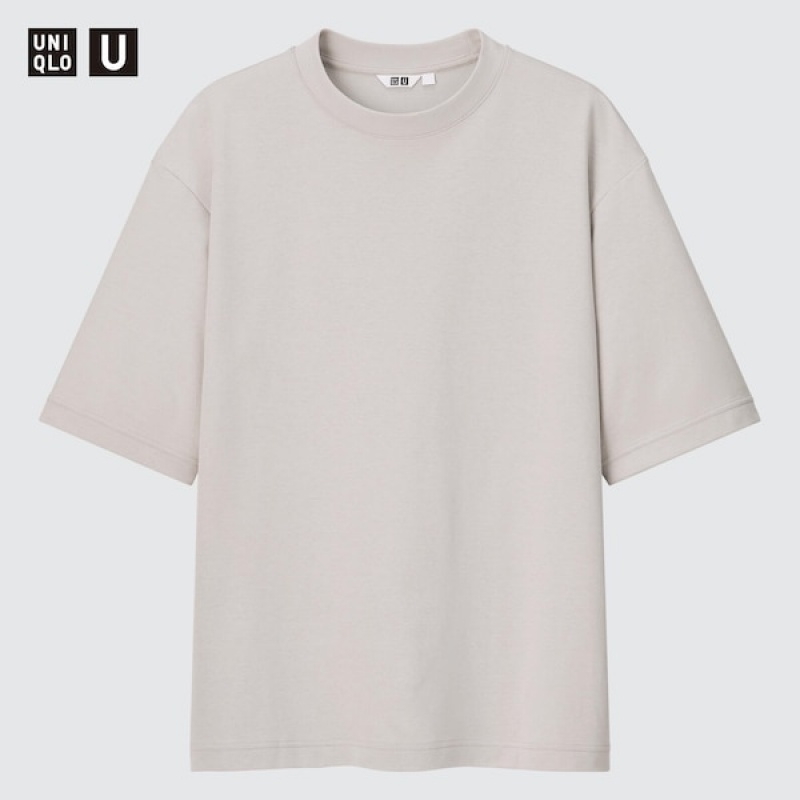 Uniqlo U AIRism Cotton Oversized Crew Neck Half-Sleeve Ženske Majice Svijetlo Sive | 5307-HZPIO