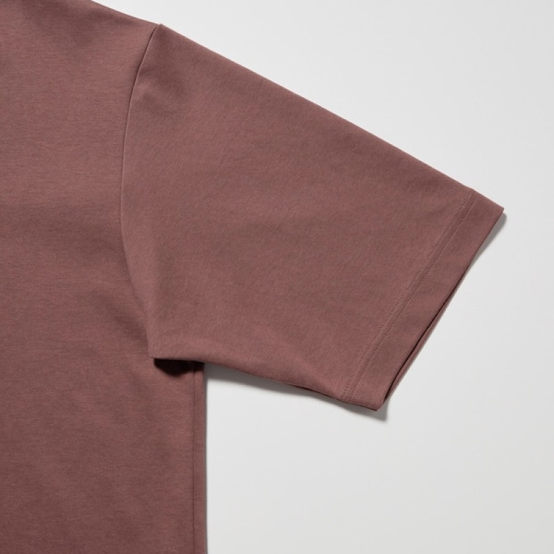 Uniqlo U AIRism Cotton Oversized Crew Neck Half-Sleeve Ženske Majice Smeđe | 3721-BATKY