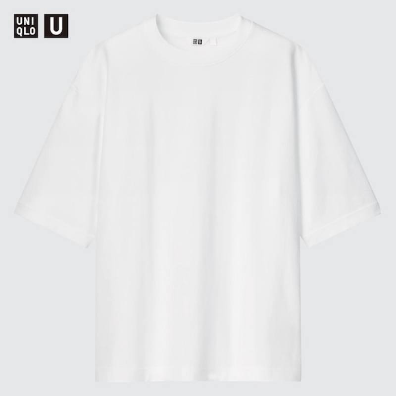 Uniqlo U AIRism Cotton Oversized Crew Neck Half-Sleeve Ženske Majice Bijele | 5032-YRJZC