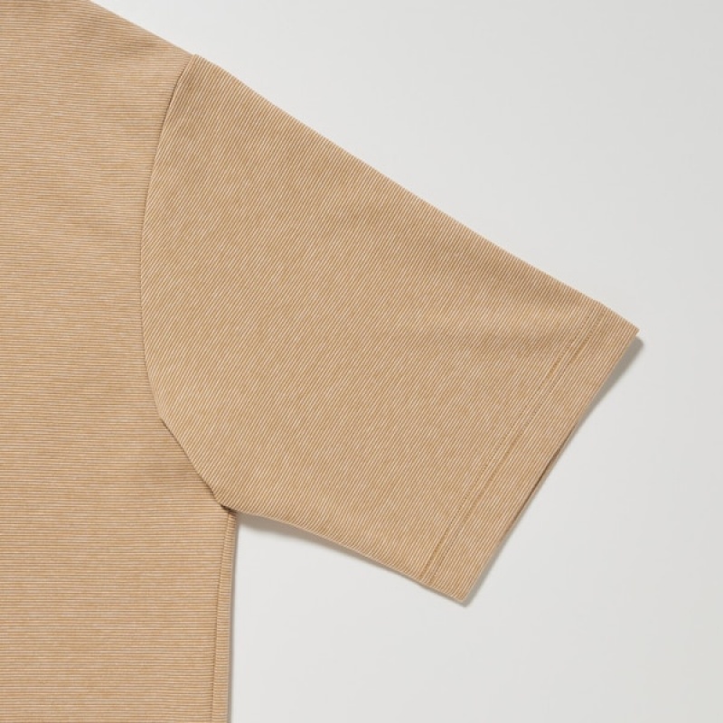 Uniqlo U AIRism Cotton Prugasta Crew Neck Oversized Muške Majice Boje Marelice | 9348-AJOPM