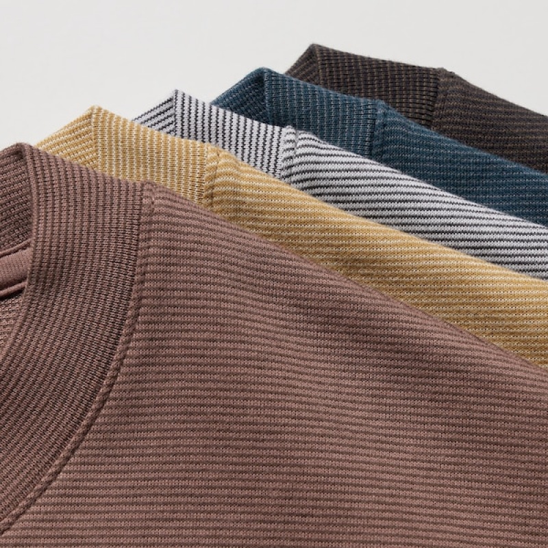 Uniqlo U AIRism Cotton Prugasta Crew Neck Oversized Muške Majice Boje Marelice | 9348-AJOPM
