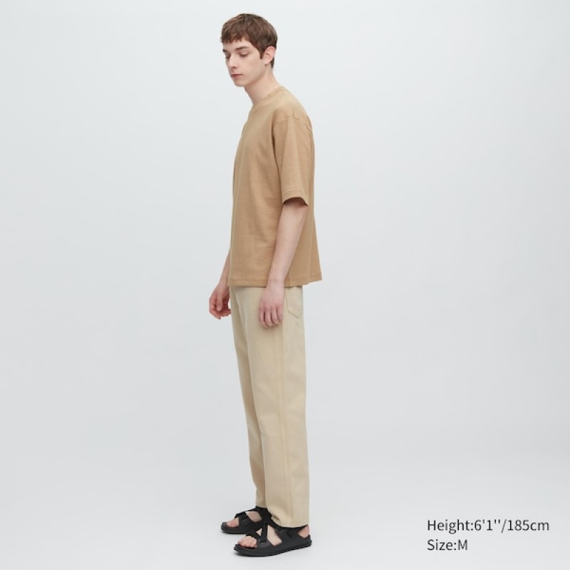 Uniqlo U AIRism Cotton Prugasta Crew Neck Oversized Muške Majice Boje Marelice | 9348-AJOPM