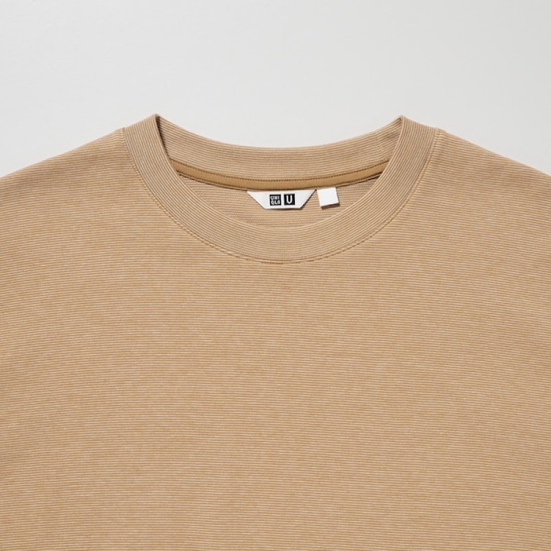 Uniqlo U AIRism Cotton Prugasta Crew Neck Oversized Muške Majice Boje Marelice | 9348-AJOPM