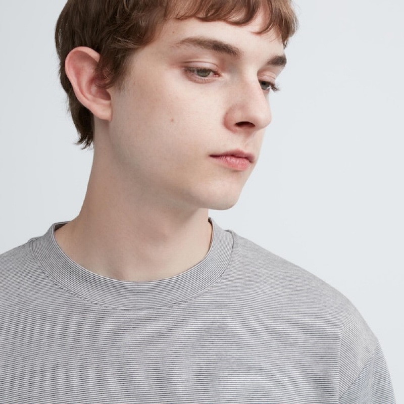 Uniqlo U AIRism Cotton Prugasta Crew Neck Oversized Muške Majice Sive | 5318-LCEGZ