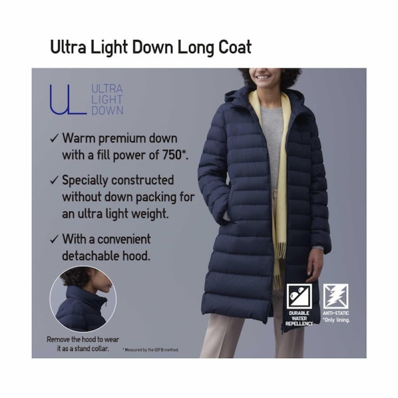 Uniqlo Ultra Light Down Long Ženske Kaputi Crne | 1907-TIQRX