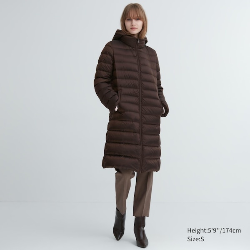 Uniqlo Ultra Light Down Long Ženske Kaputi Tamno Smeđe | 0694-ACVPR