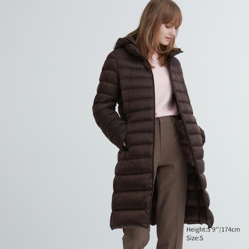 Uniqlo Ultra Light Down Long Ženske Kaputi Tamno Smeđe | 0694-ACVPR