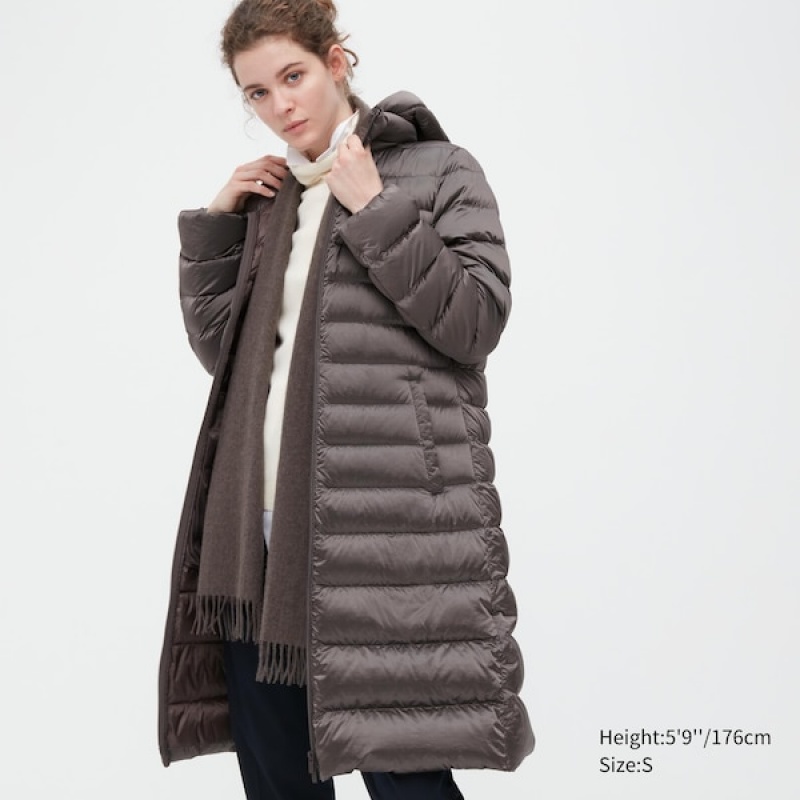 Uniqlo Ultra Light Down Long Ženske Kaputi Smeđe | 8340-YRUPJ