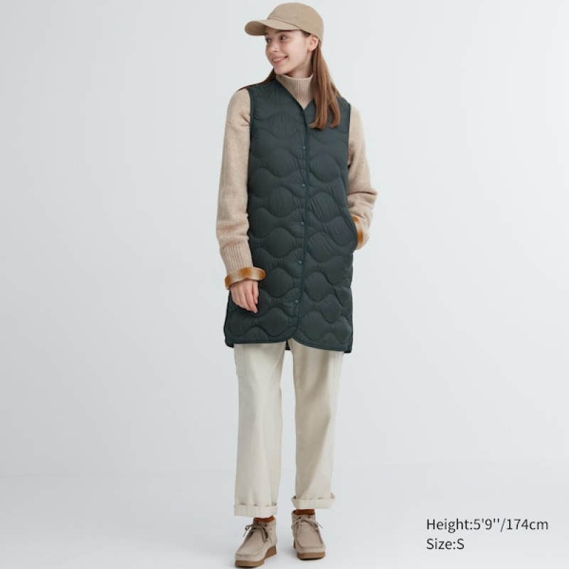 Uniqlo Ultra Light Down Long Ženske Prsluk Tamno Zelene | 5023-PJXHL