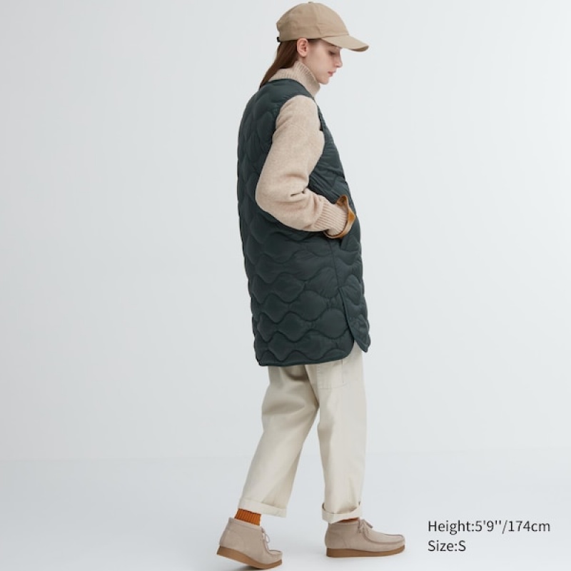 Uniqlo Ultra Light Down Long Ženske Prsluk Tamno Zelene | 5023-PJXHL