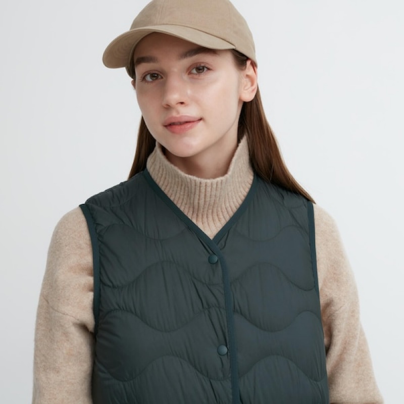 Uniqlo Ultra Light Down Long Ženske Prsluk Tamno Zelene | 5023-PJXHL