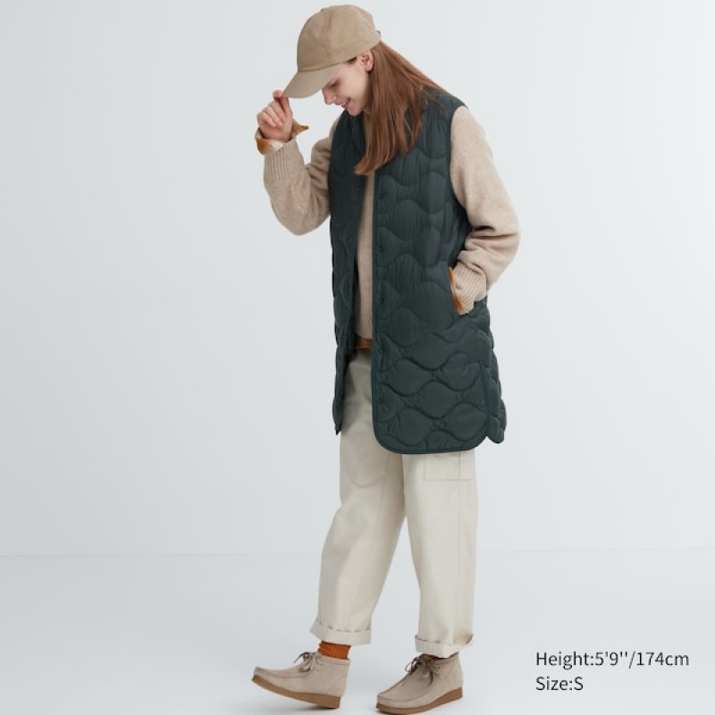 Uniqlo Ultra Light Down Long Ženske Prsluk Tamno Zelene | 5023-PJXHL