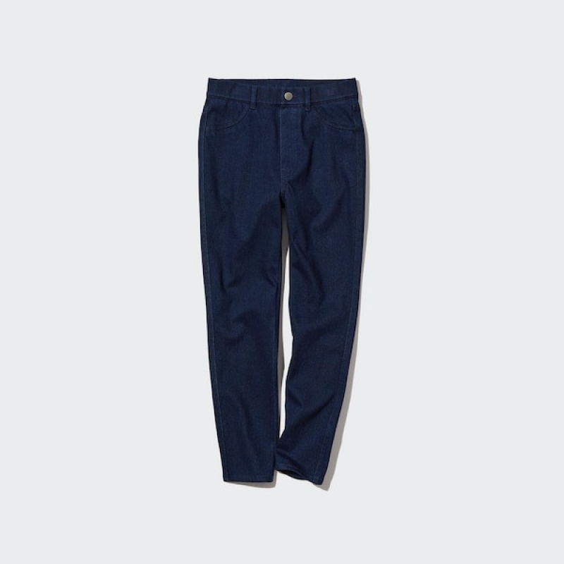Uniqlo Ultra Stretch Denim Cropped Leggings Ženske Hlače Tamnoplave | 9731-QCAMU