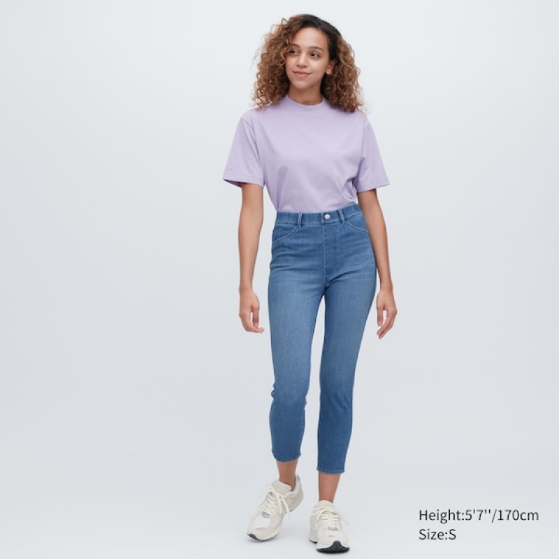 Uniqlo Ultra Stretch Denim Cropped Leggings Ženske Hlače Plave | 3527-VCRYO