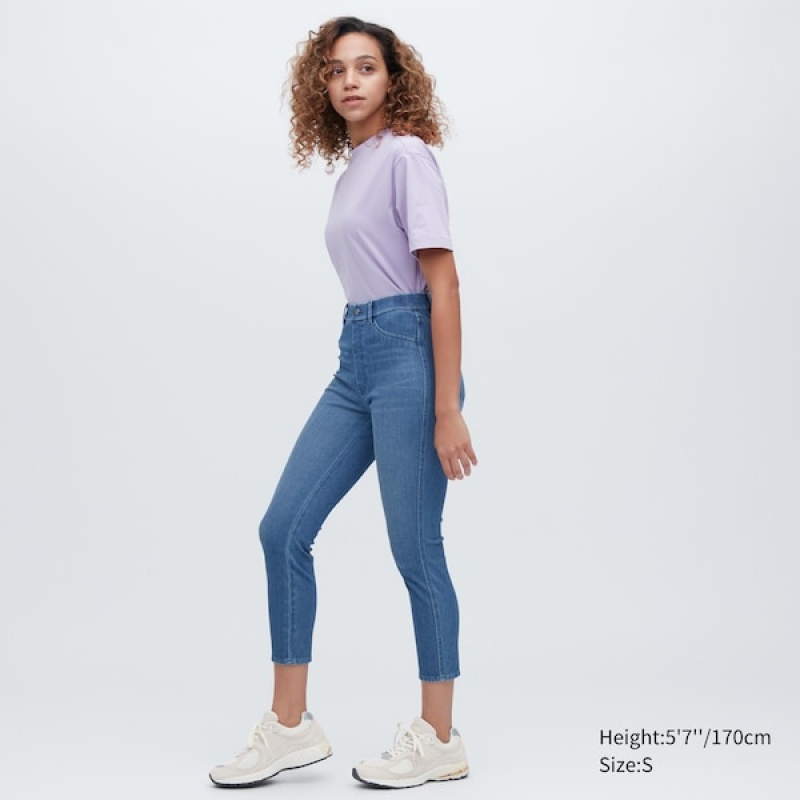 Uniqlo Ultra Stretch Denim Cropped Leggings Ženske Hlače Plave | 3527-VCRYO