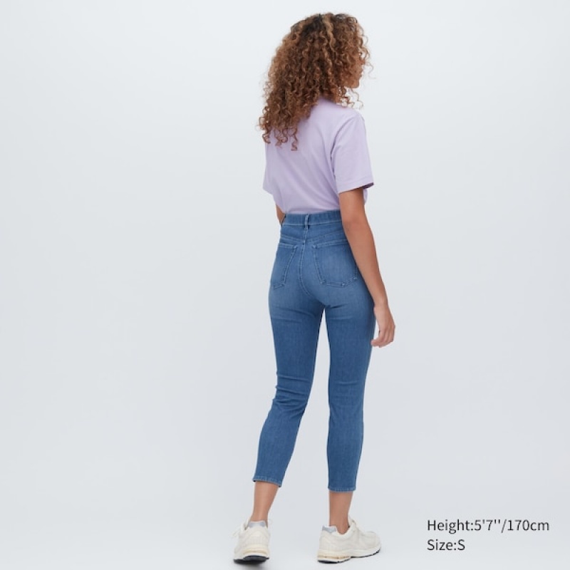 Uniqlo Ultra Stretch Denim Cropped Leggings Ženske Hlače Plave | 3527-VCRYO