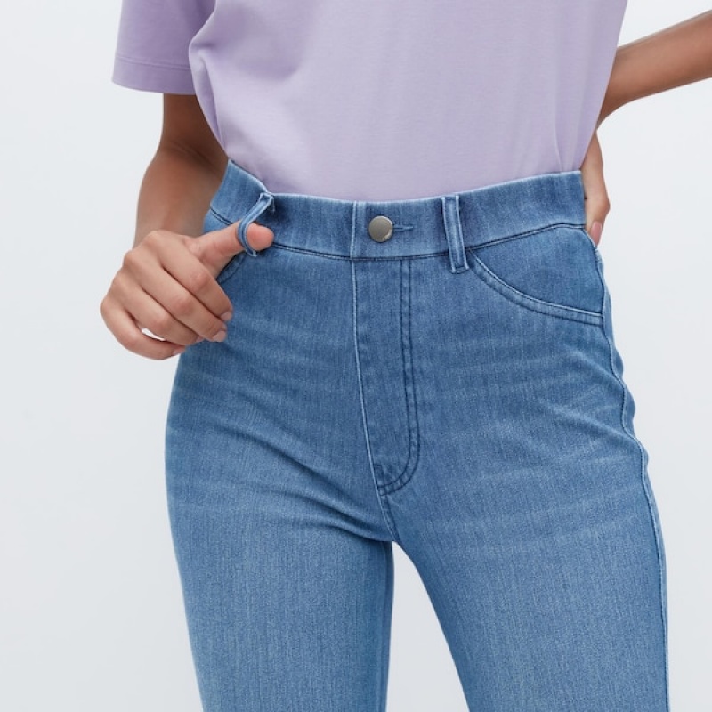 Uniqlo Ultra Stretch Denim Cropped Leggings Ženske Hlače Plave | 3527-VCRYO