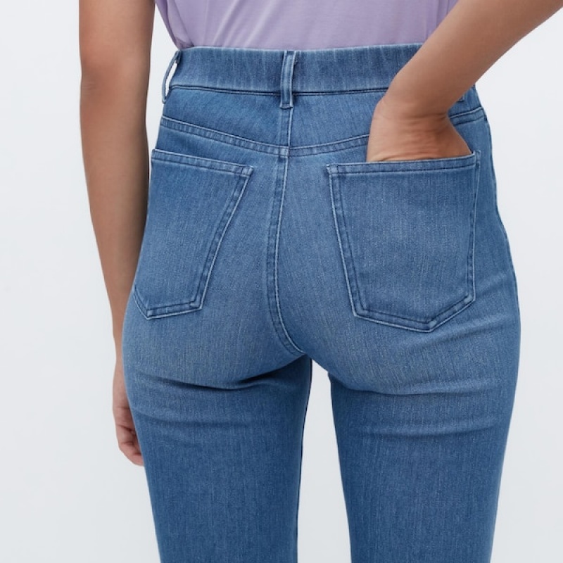 Uniqlo Ultra Stretch Denim Cropped Leggings Ženske Hlače Plave | 3527-VCRYO