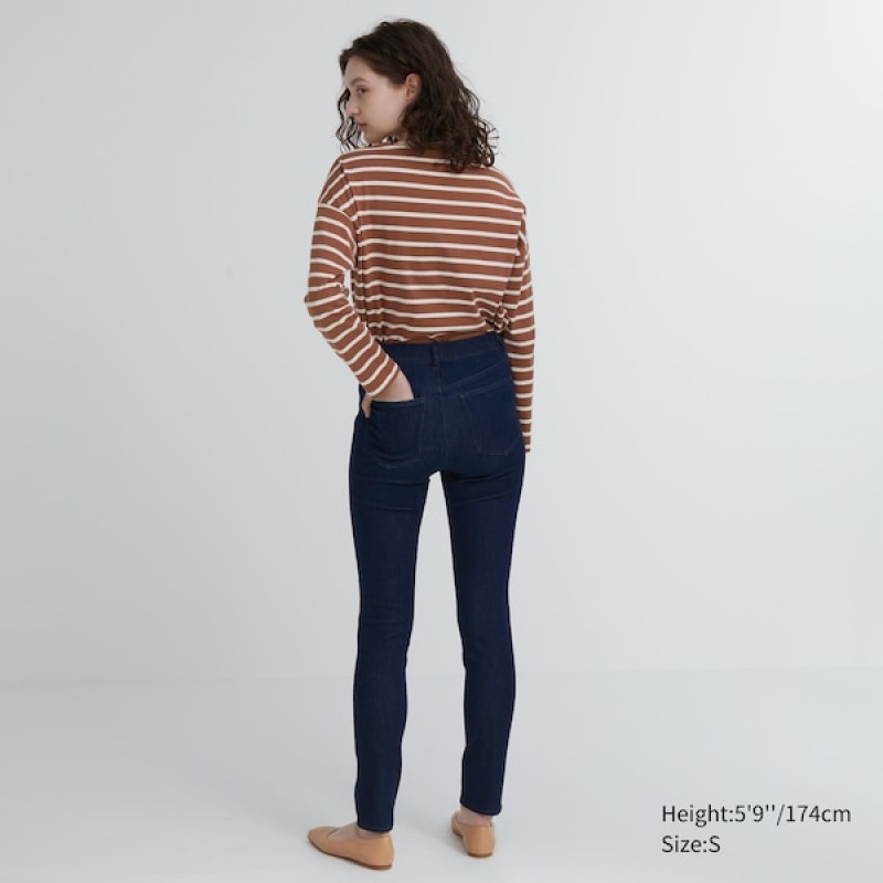 Uniqlo Ultra Stretch Denim Leggings Ženske Hlače Tamnoplave | 1596-SRTCH