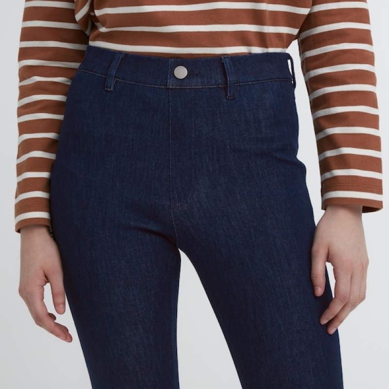 Uniqlo Ultra Stretch Denim Leggings Ženske Hlače Tamnoplave | 1596-SRTCH
