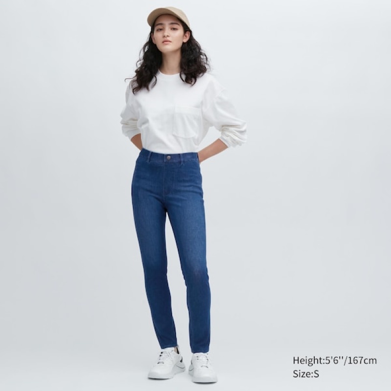 Uniqlo Ultra Stretch Denim Leggings Ženske Hlače Tamnoplave | 5019-KWVHZ